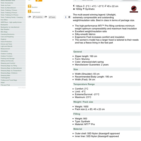 NWT mammut kopakt 3 season sleeping bag 165cm long - Picture 3 of 5